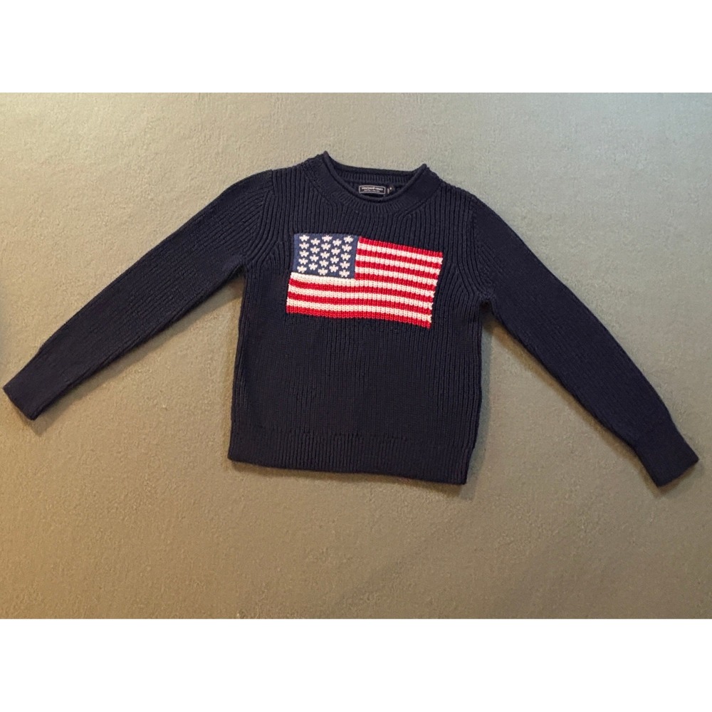 Vineyard Vines American Flag Sweater Kids 6 Navy Blue Cotton Knit Preppy NWOT